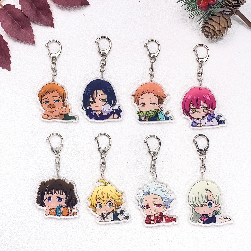 1/8Pcs Anime Figure The Seven Deadly Sins Car Keychain Accessories Acrylic Charms Pendant For Bag Key Holder Backpack Decoration