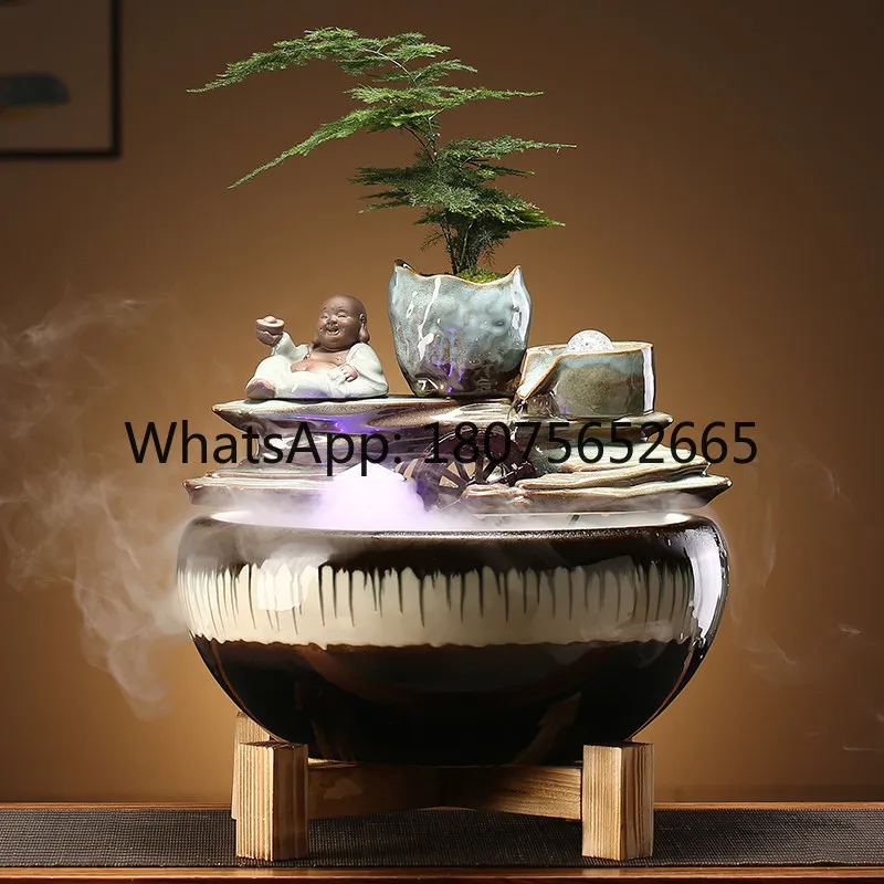 Creative ceramic living room recirculating water feature, small desktop fountain, office waterwheel, feng shui gift