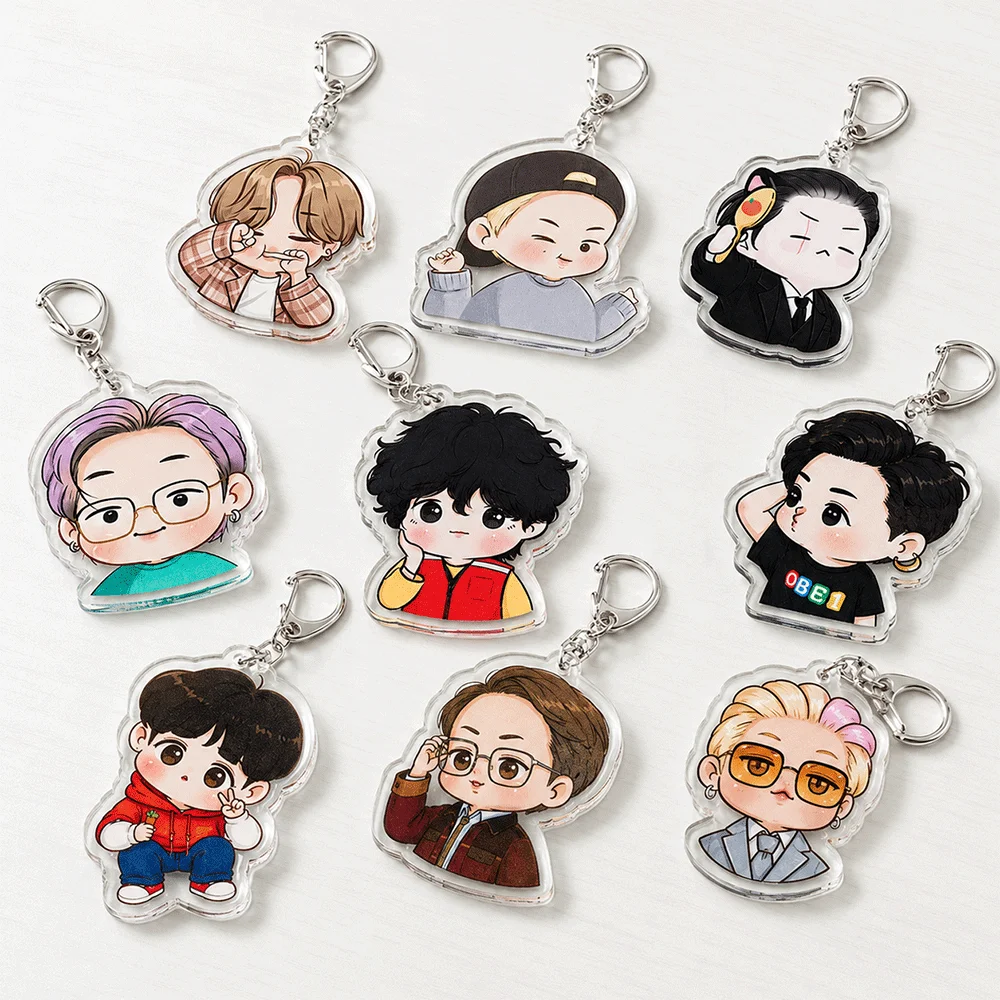 Cute Anime Chibi Kpop Team Keychain Accessories Bag Cartoon Character Charms Cars Key Keyrings Fans Gifts for Teens Girls