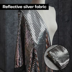 95cm Diy Checker Sequined Fabric Silver Reflective Party Stage Backgound Decor Skirts Dress Metallic Clothes Designer Fabric