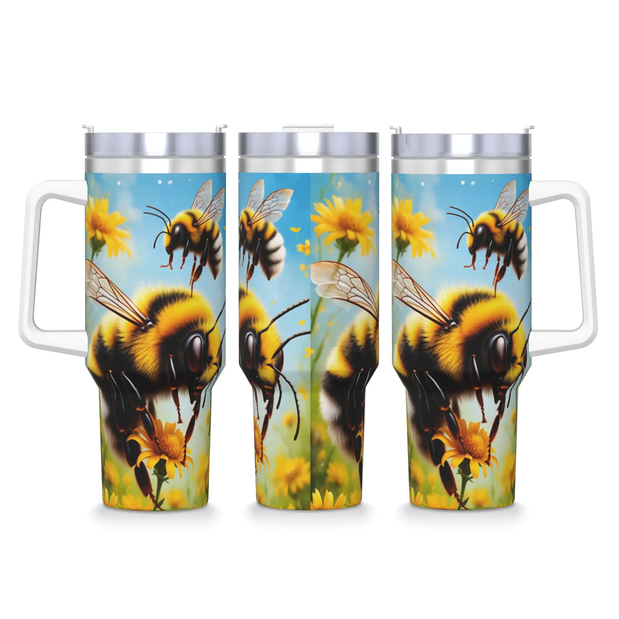 Stainless Steel Tumbler Bee and Flowers Thermal Cups  Keep Heat Cold Drink Mugs Cup Travelist Graphic Water Bottle
