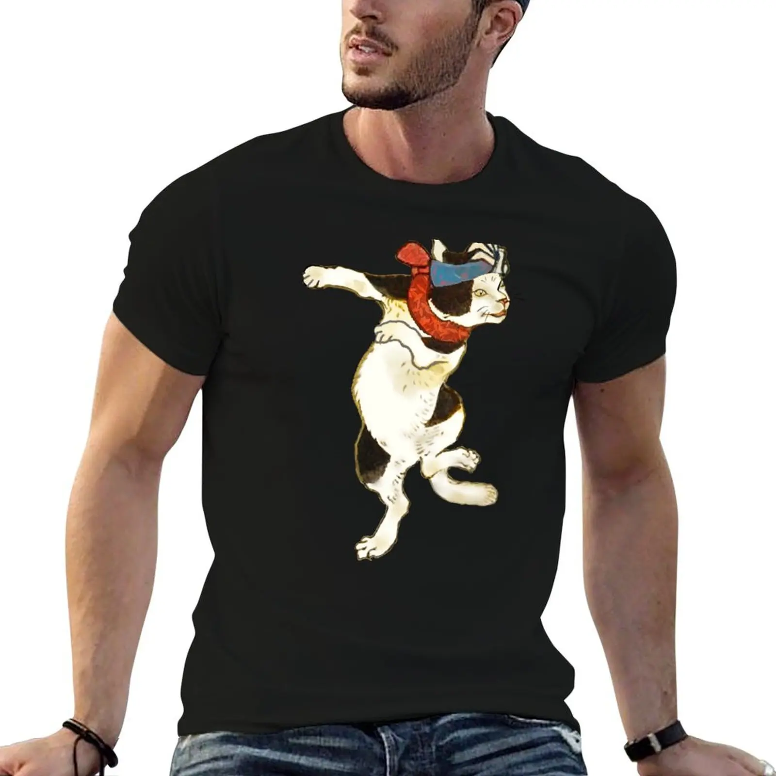 Vintage Japanese Dancing Cat Ukiyo-e Art T-Shirt sports fans basketball graphic tees shirts men