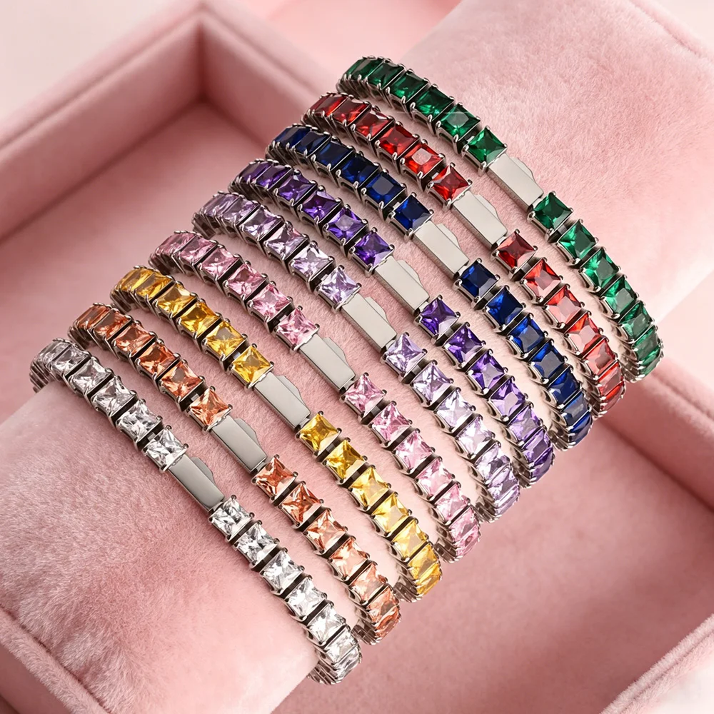 Multi-colored fashionable 4mm wide tennis chain, zircon sparkling hip-hop style exquisite jewelry bracelet for men and women
