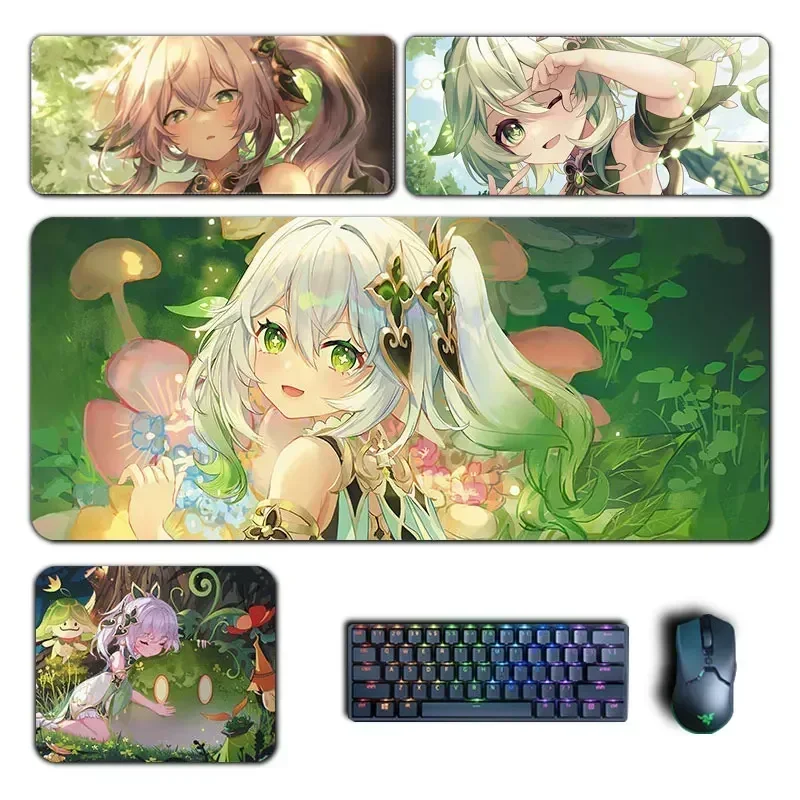 XXL Cute Genshin Impact Mouse Pad Lesser Lord Kusanali Nahida Desk Mat Rubber Non-slip 40x90cm Gaming Rug Keyboard Accessories