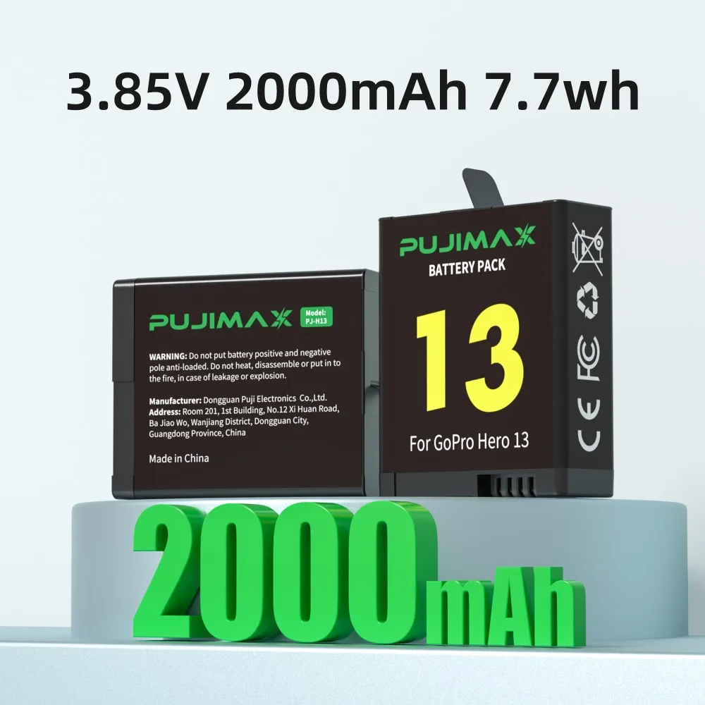 PUJIMAX 2000mAh PJ-H13 Rechargeable Battery For GoPro Hero 13 Battery+3-Slots Box Charger For GoPro Hero 13 Camera Accessories