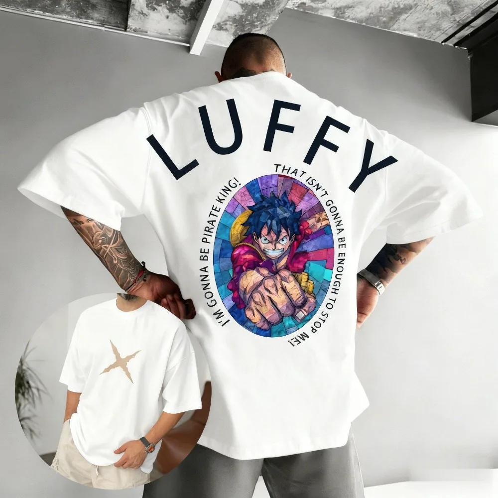 

One Piece Luffy Men's and Women's T-shirt 2026 Summer New Cotton Anime Double Sided Printed Casual Parent Child Short Sleeve Top