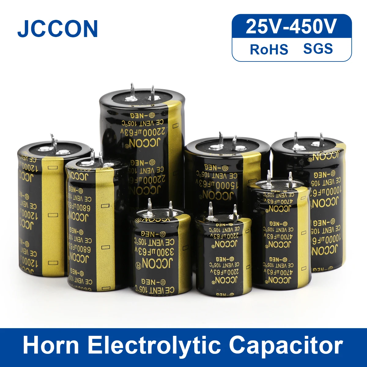 2ks JCCON audio elektrolytické kondenzátor 25V 35V 63V 100V 200V 250V 400V 450V 6800UF 10000UF 22000UF pro hifi zesilovač nízko ESR