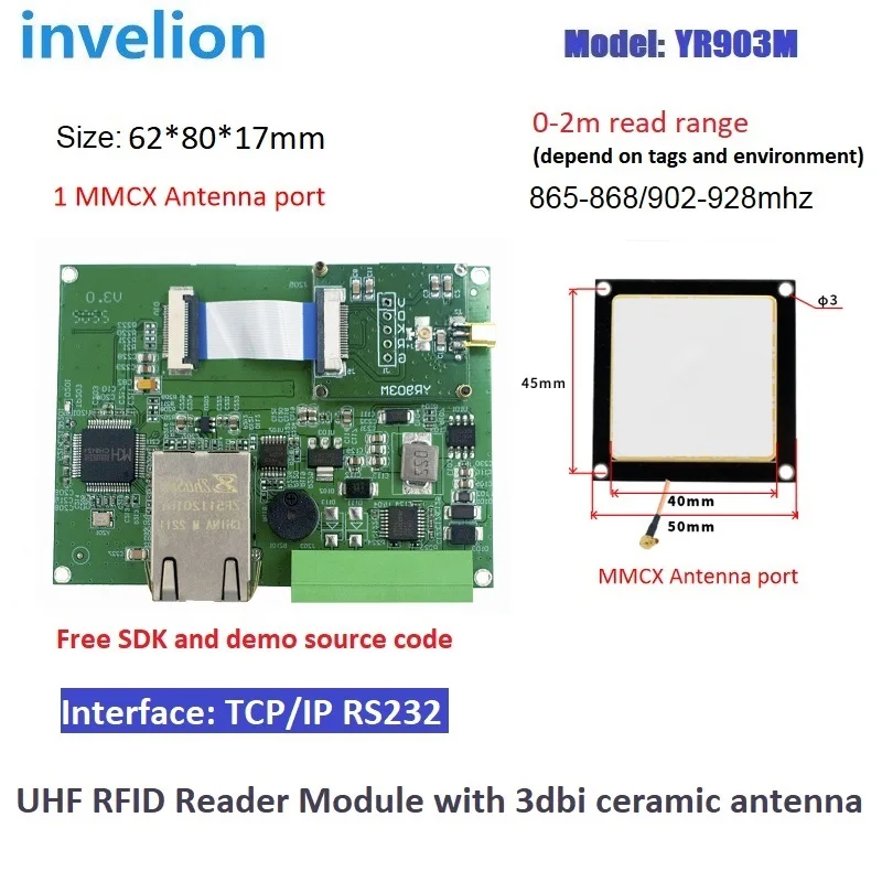 POE TCP/IP Small Uhf Rfid Module EPC Class 1 Gen2 ISO18000-6c Embedded System RFID Reader UHF Module With Free SDK Demo