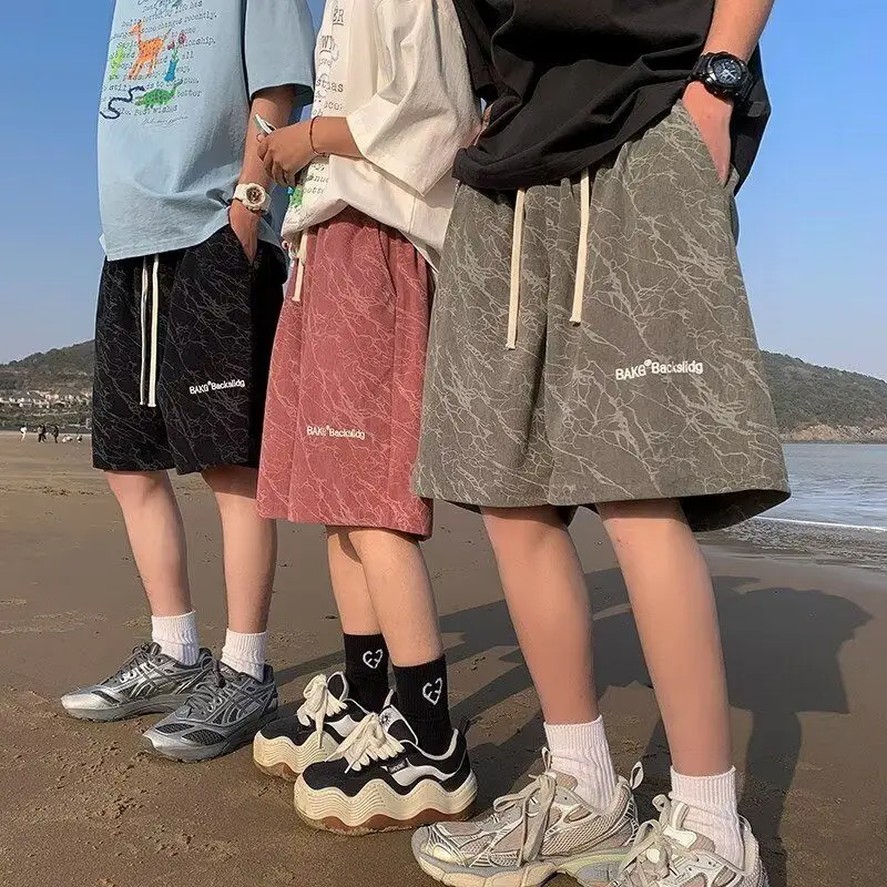 

Легкие повседневные мужские шорты, летние, тонкие, свободного кроя, спортивные, с вышивкой в американском стиле, бриджи, модный молодежный стиль