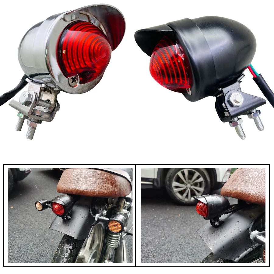 Luz trasera Universal Retro modificada para motocicleta, indicador de lámpara trasera de visera para Scooter, Cafe Racer Bobber, Harley Triumph, 1