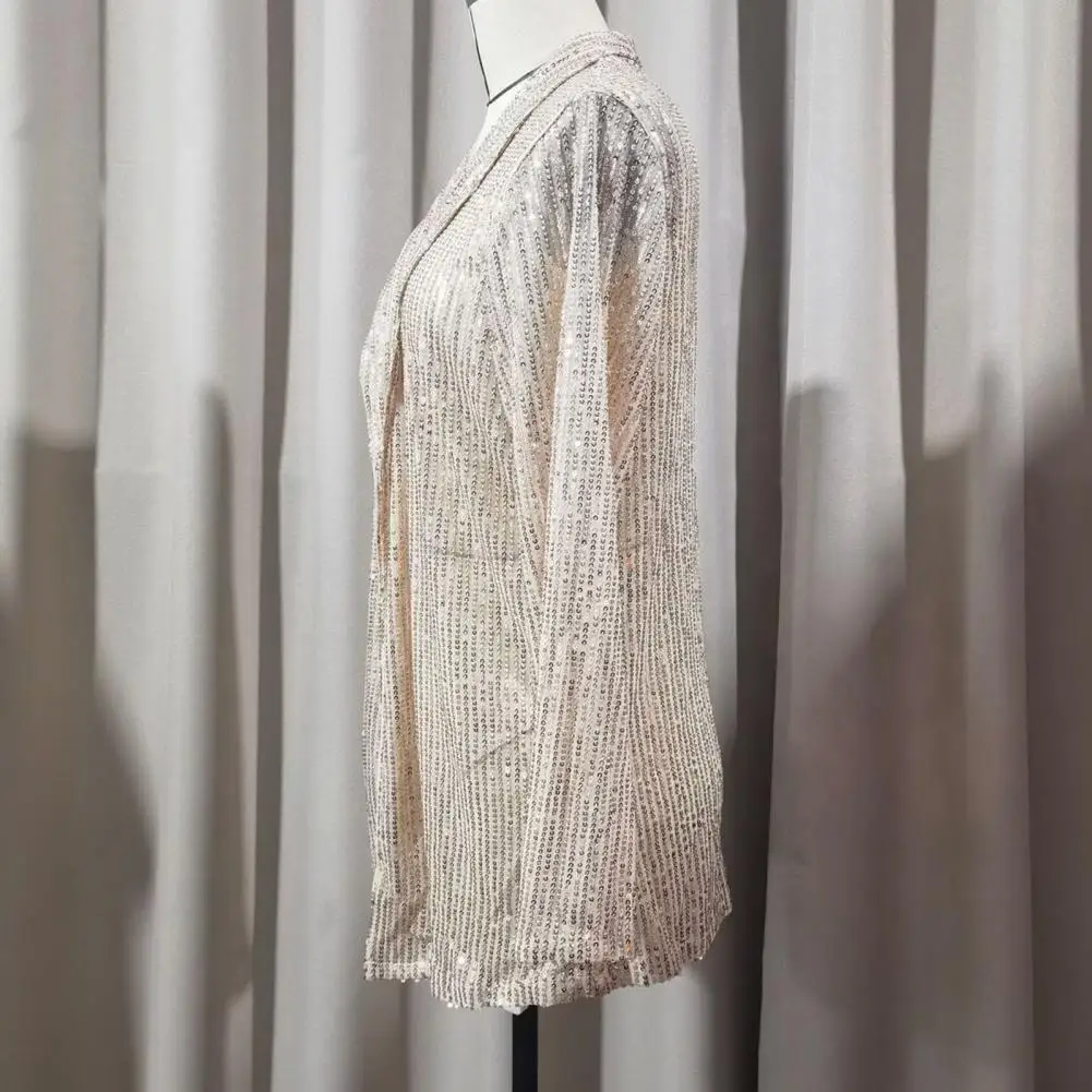 

Solid Sequin Shinny Shirts Jacket Womens Casual Loose Chic Cardigan Blazer Stage Women's Fashion Trendy Party Nightclub Costume