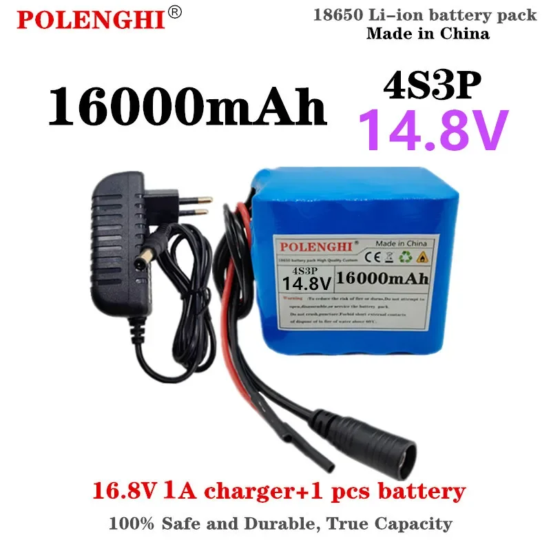 

POLENGHI 4S3P 14.8V 10500-16000mAh 18650 rechargeable lithium battery pack with built-in intelligent BMS 16.8V 1A charger