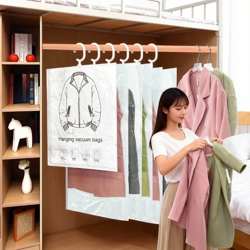 Hanging Vacuum Storage Bags for Coats Closet Organizer Vacuum Sealer Bags,for Garment, Clothing, Dress, Suit, Long Coat, Jacket