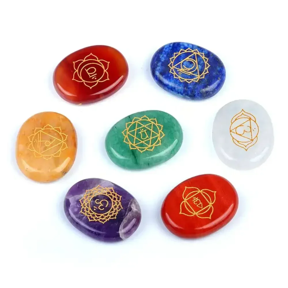 7Pcs/Set Chakra Reiki Healing Crystal Stone Set Yoga Energy Natural Stone Carved for Meditation Balancing