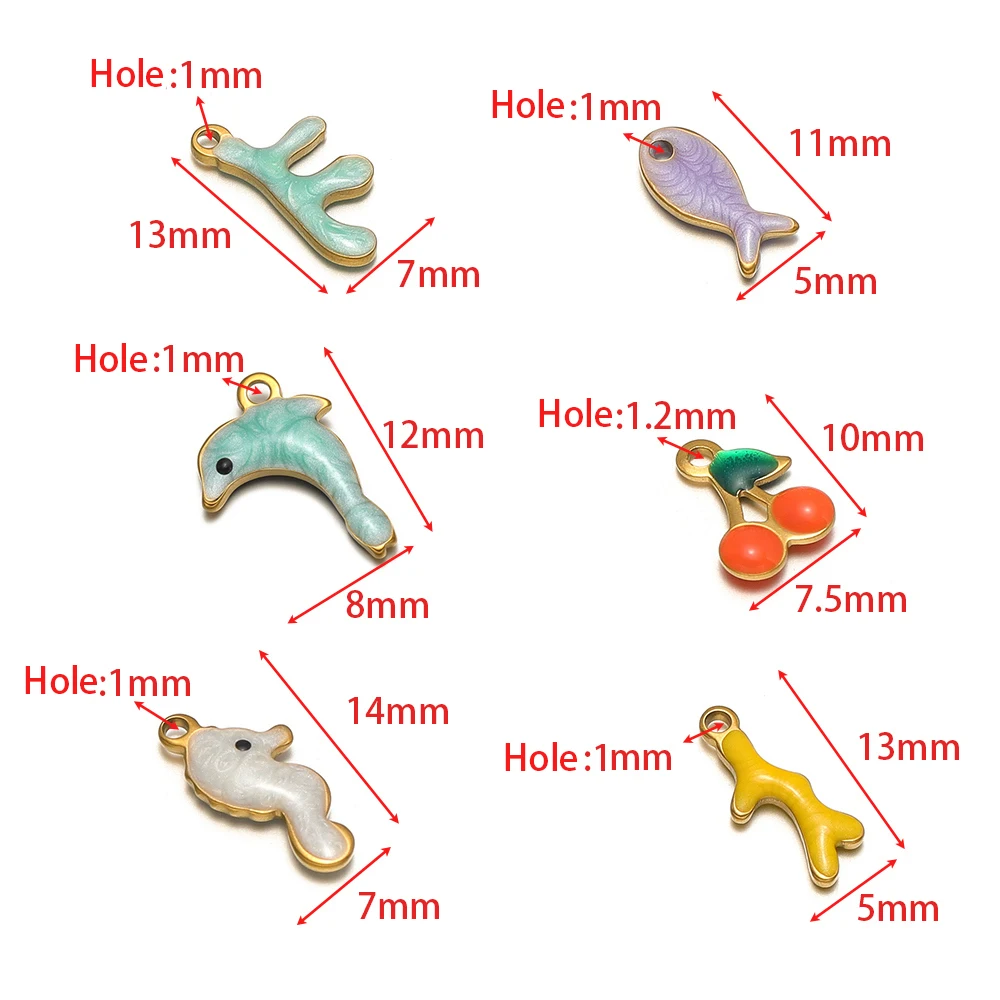 20pcs Stainless Steel Enamel Seahorse Dolphin Fish Charms Earrings Pendants for DIY Jewelry Supplies Bracelets Necklaces Making