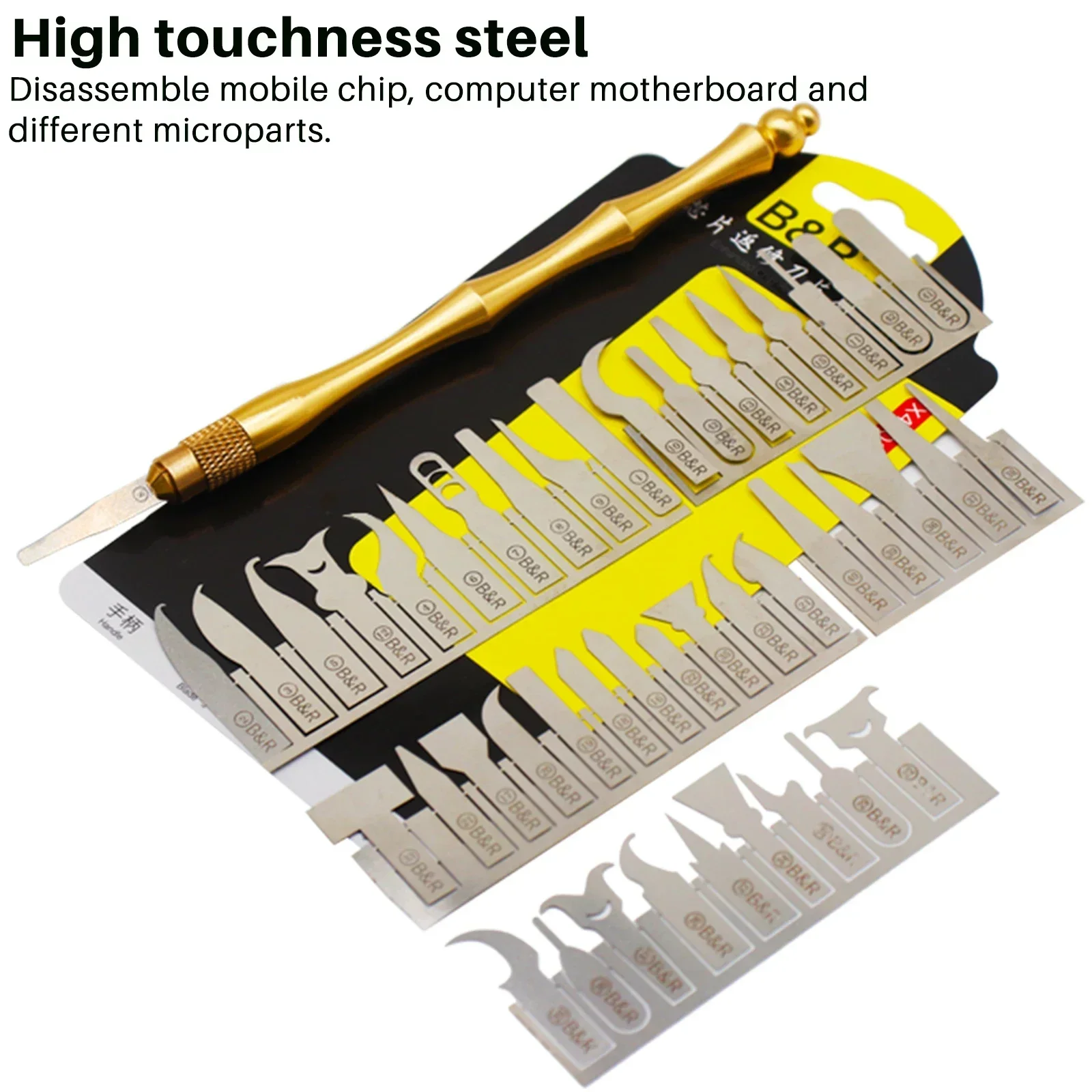 B&R 43in1 BGA Chip Repair Blade Set Mainboaed IC Glue Remove Cleaning Cutting CPU Reballing High Hardness Mobile Phone Fix Tool