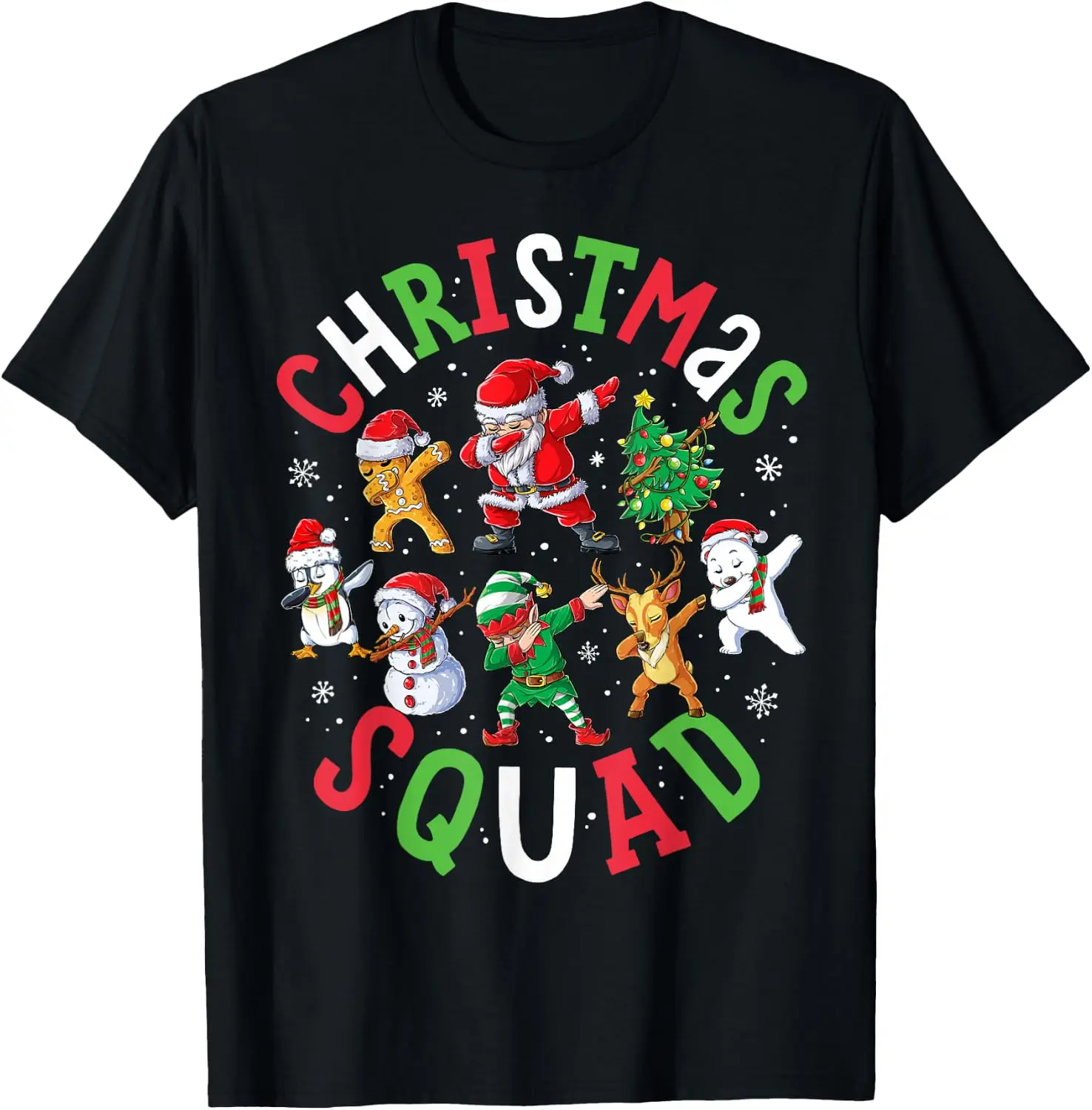 Christmas Squad Santa Dabbing Elf Family Matching Pajamas T-Shirt Breathable, heavyweight pure cotton short-sleeve top—stylish, plus-size, and suitable for year-round wear with a sporty, casual vibe