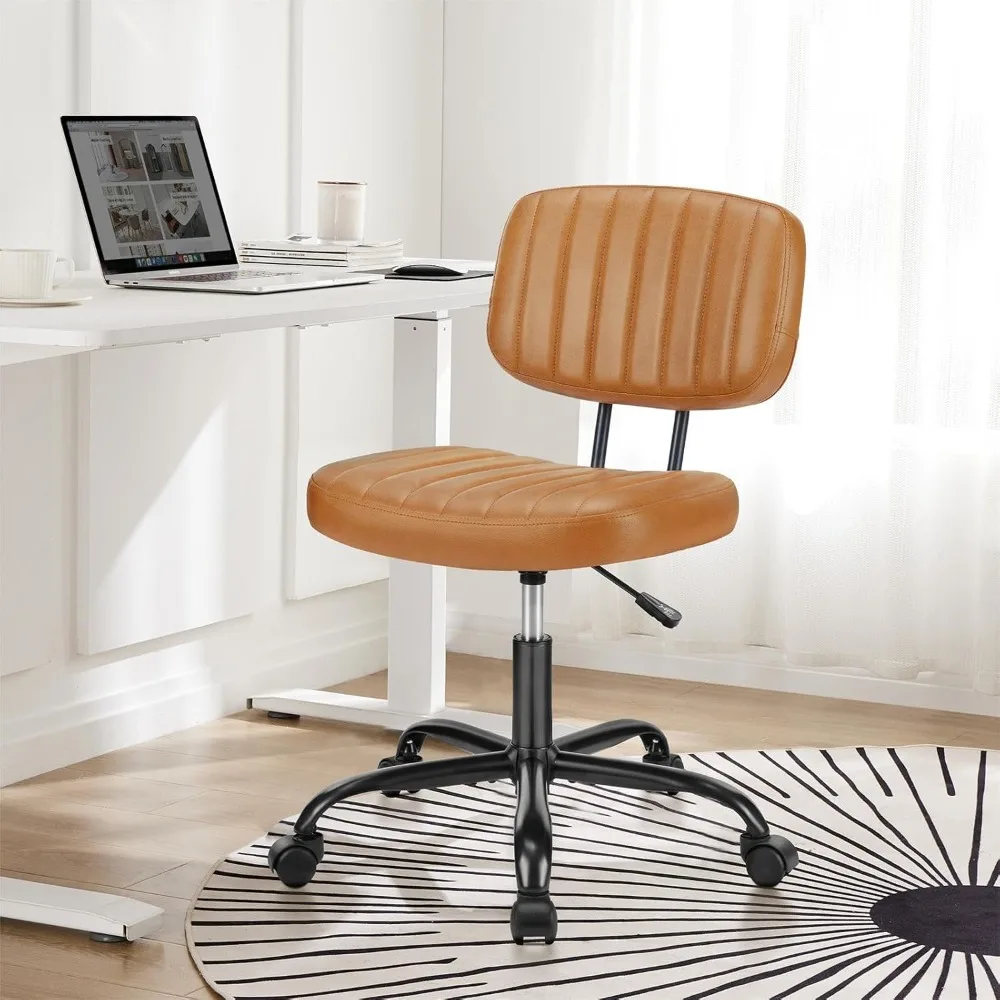 

Armless Home Office Chair Ergonomic Desk with Comfy Low Back Lumbar Support, PU Leather with 360° Swivel Wheels, for Small Space