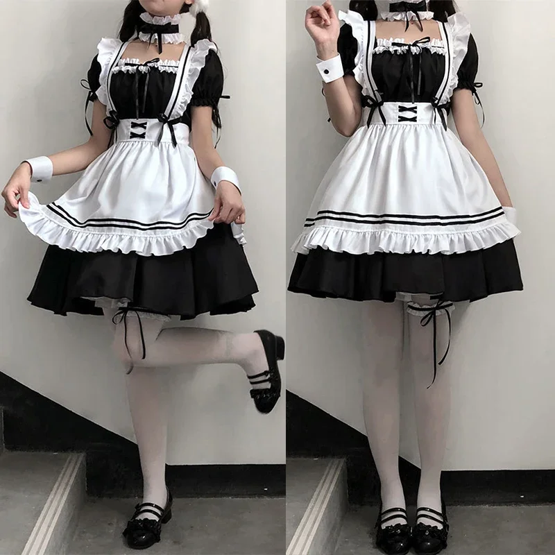 Vestido de cosplay de sirvienta Lolita para niñas y mujeres, traje de MIAD encantador, delantal, medias, vestido de cómic, Sexy