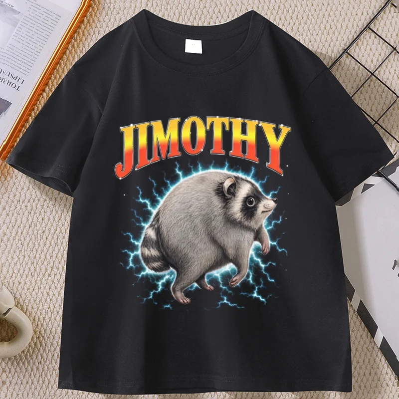 Jimothy Raccoon T Shirt Funny Chubby Raccoon Graphic Tee 90s Lightning Animal T-Shirt Trash Panda Cotton Short Sleeve Clothing