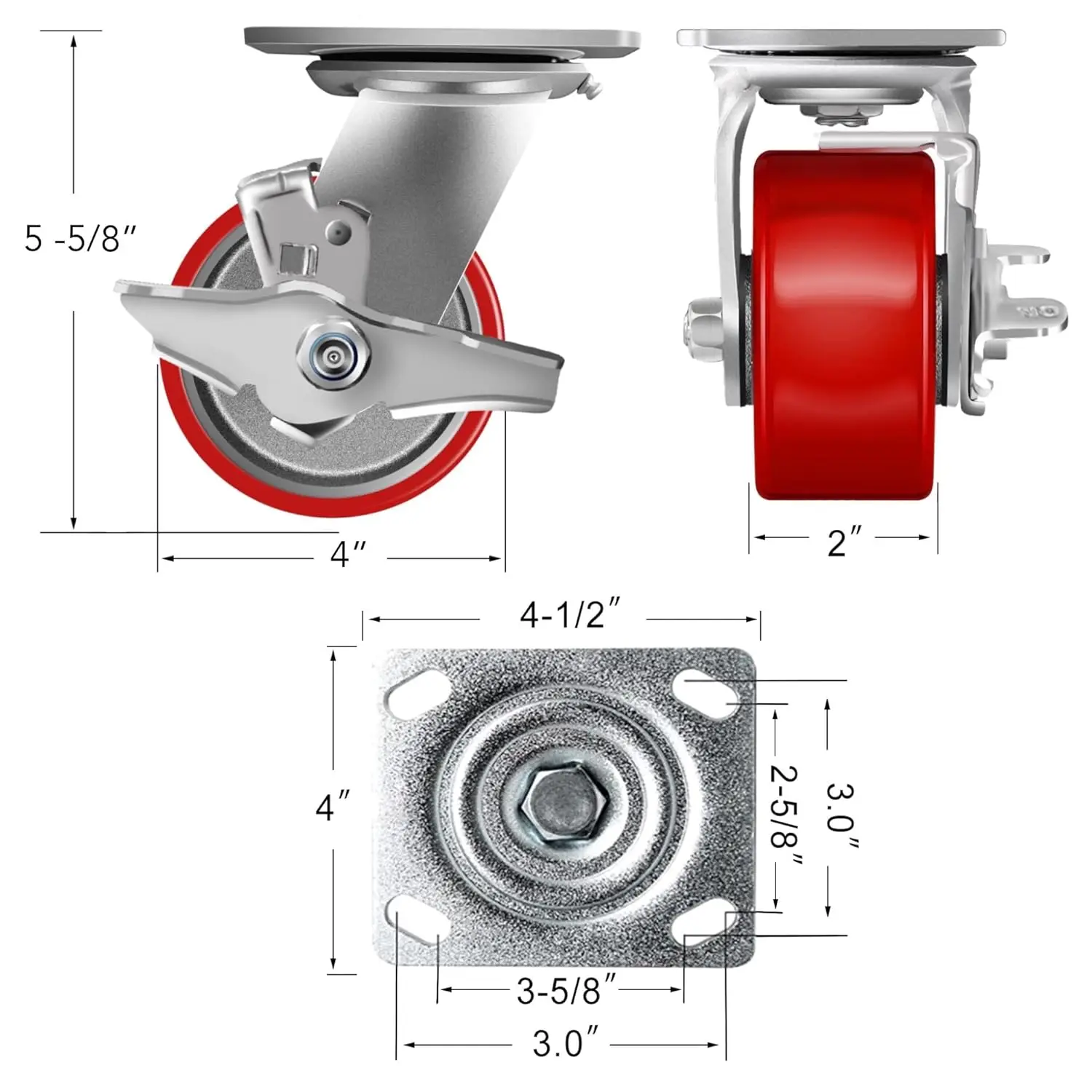 Industrial Casters- Heavy Duty casters,Polyurethane Casters Wheel,Capacity up to 3200 Lb. Use for Platform Truck, U-Boat Cart,Wo