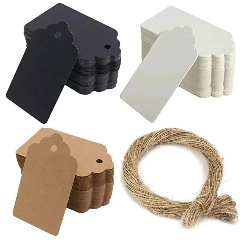 100 pz 5*3 cm Etichetta di Imballaggio Marrone Kraft/nero/bianco Etichette di Carta FAI DA TE Etichetta di capesante Regalo di Nozze Decorazione Tag