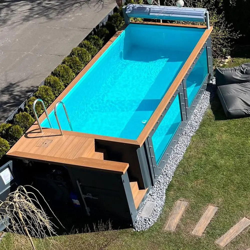 Factory Outdoor Large Luxury Fiberglass Swimming Acrylic Glass Window Prefab Pool Shipping Container Swimming Pool 20ft 40ft
