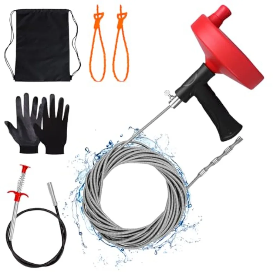 

【Spot goods】Drain Auger 33 ft Plumbing Snake Hair Clog Remover Drain Snake Flexible Grabber Heavy Duty Sink Cleaner Tools for S