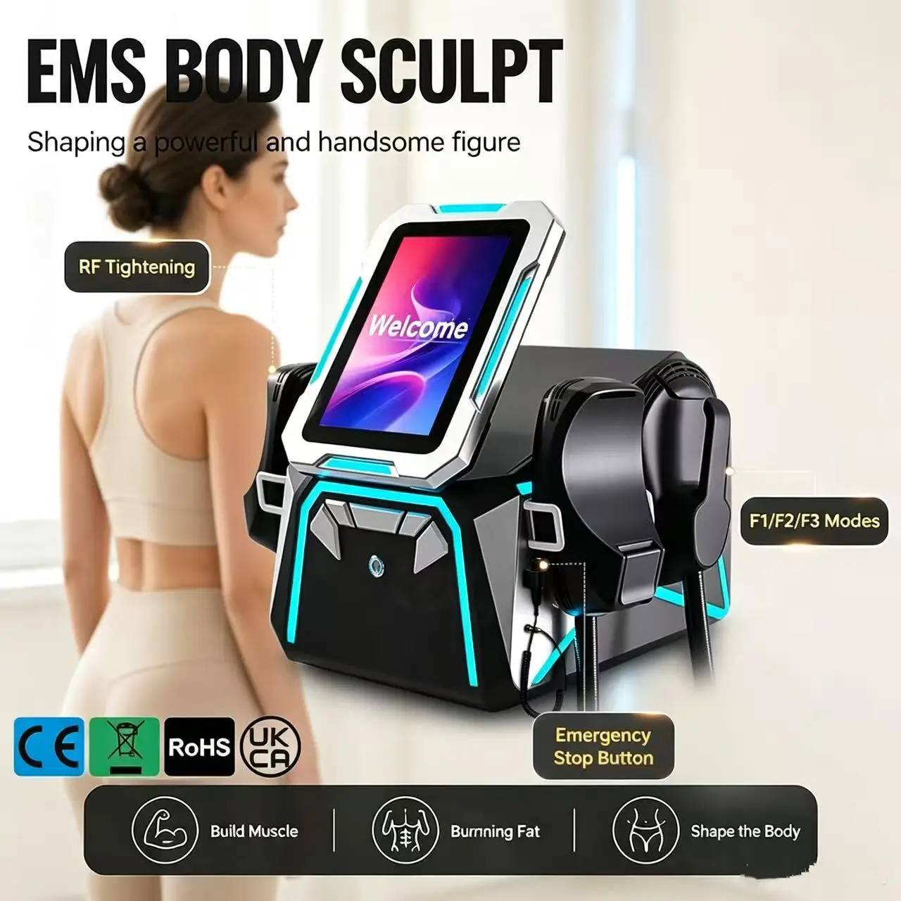 EmsNova HIEMT RF Body Sculpt Machine 2 Handles Muscle Building Fat Removal Body Contouring Beauty Salon Equipment