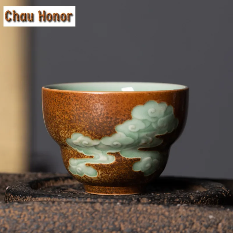 

100ml Longquan Celadon Wood-fired Kiln Teacup Handmade Tea Bowl Tea-tasting Smelling Cup Jianzhan Master Cups Tea Services Gift