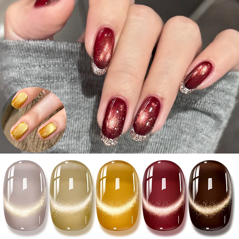 Golden Starlight Veil Cat Magnetic Gel Nail Polish Glass Beads Effect Ultra Shine Semi Permanant Soak Off Uv Gel Varnish Design-image