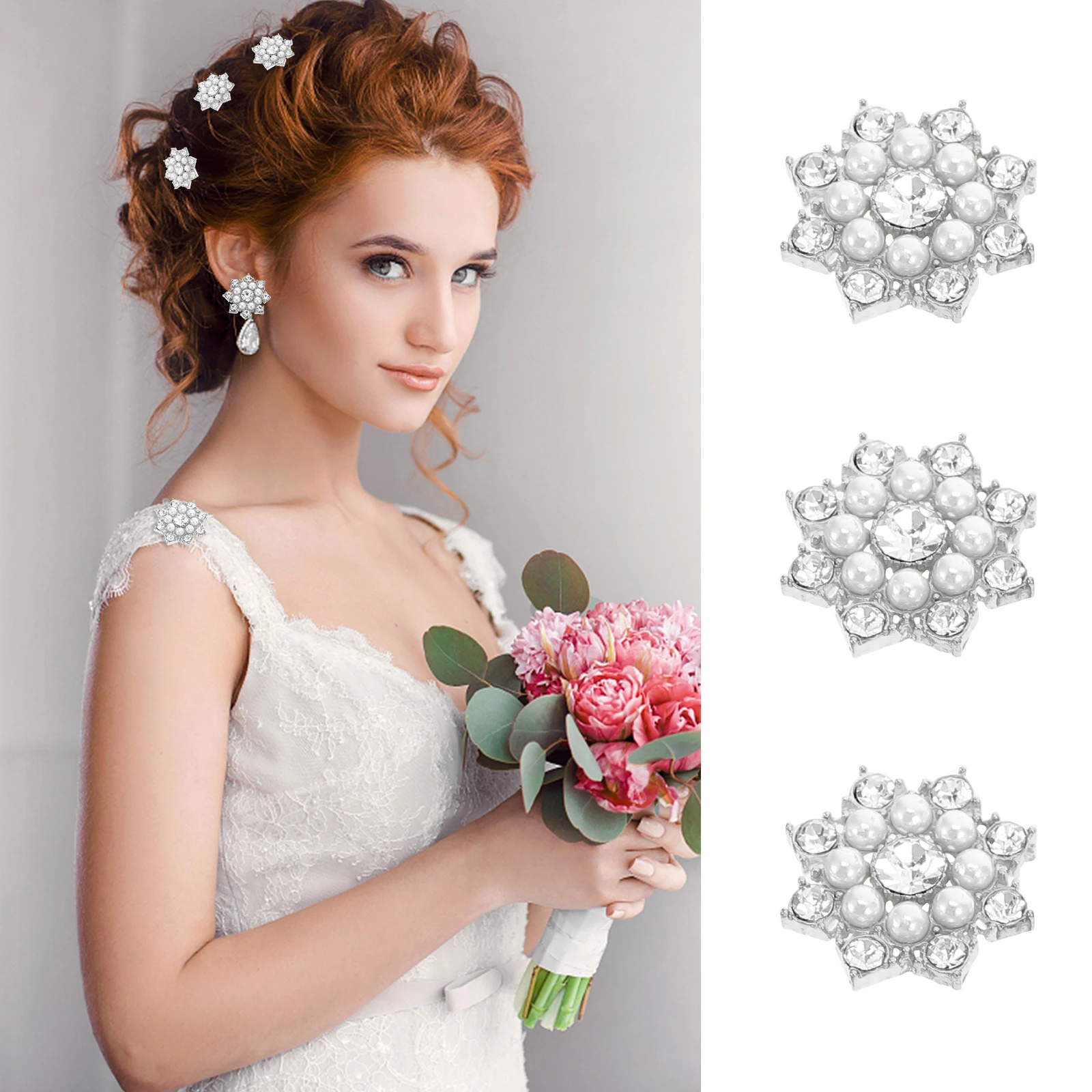 

50pcs Delicate Snowflake Diy Crystal Pearl Decor For Hair Clip Phone Case Ring Durable Alloy Festive Decoration Creative