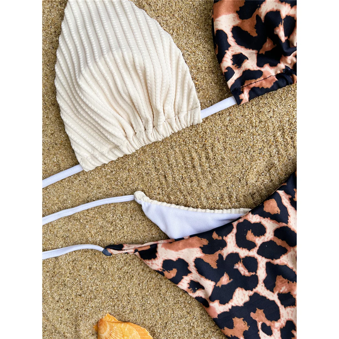 XS - L Leopardenmuster Neckholder-Bikini mit Satin-Details, Damen-Badeanzug, zweiteiliger Bikini-Set, Badebekleidung, Badeanzug, Schwimmanzug V4752SW – Detail 37