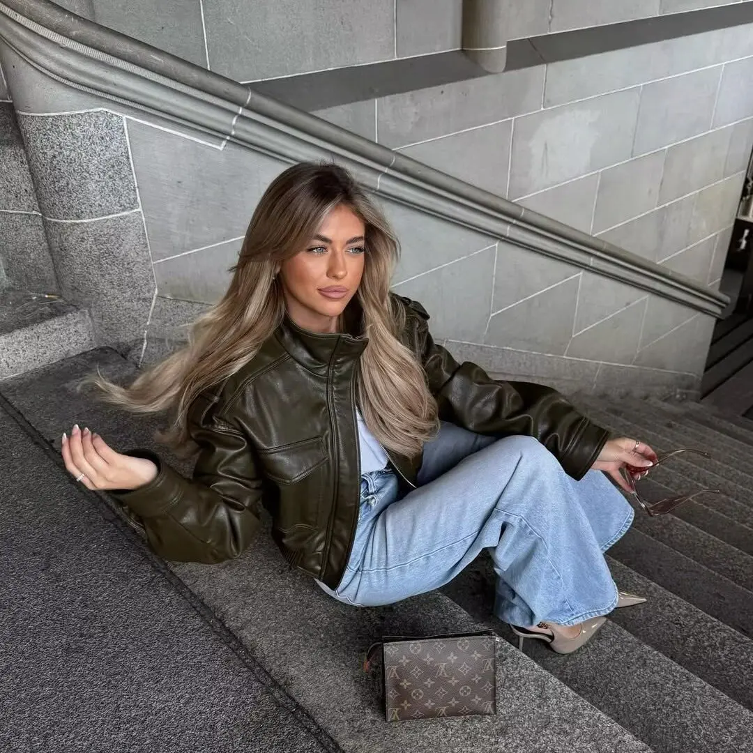 معطف Jaet ذو ياقة عالية من الجلد الصناعي للنساء لخريف وشتاء وصل حديثًا ZR Sle من ألياف البوليستر الدافئة... #3