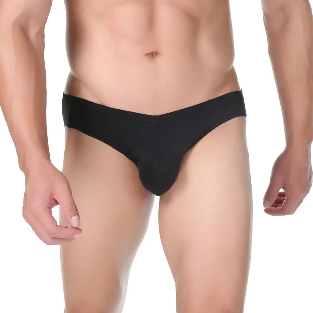 Men Tightening Butt Underwear Low Waist Ice Silk Briefs U-Convex Bulge Pouch Bikini Lifting Buttocks Line Bondage Wrinkled Panty