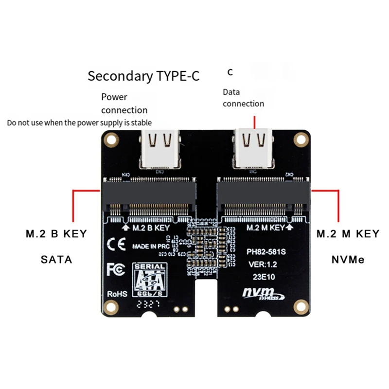 M.2 Nvme SATA SSD Enclosure Adapter Card 4TB JMS581 Type-C USB3.1 Gen2 10Gbps HDD Enclosure Expansion Adapter Card Durable