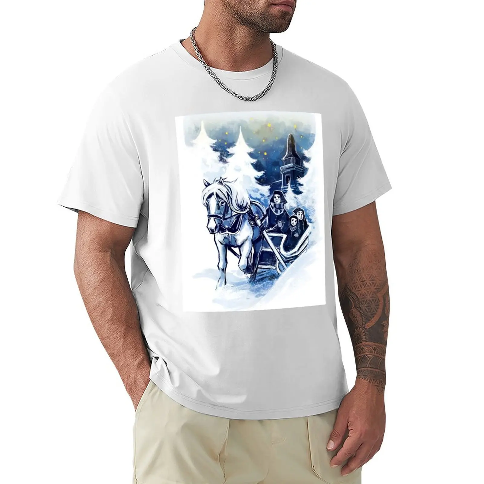 Winter Family Sledding In A Snowy Forest T-Shirt aesthetic clothes blacks vintage clothes Short sleeve tee men clothes