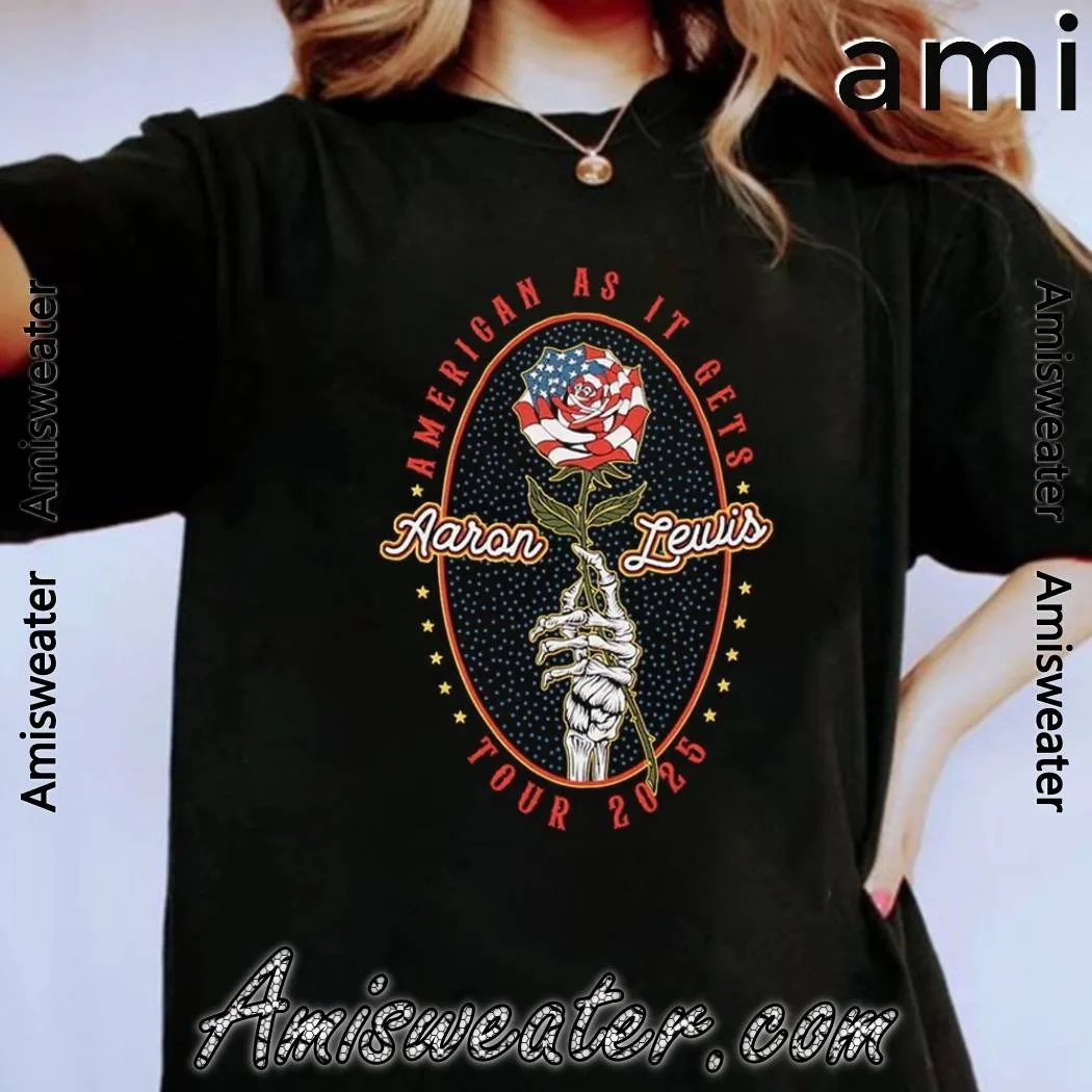 

Aaron Lewis American As It Gets Tour 2025 Rose Flag T-shirt --- High-end Luxury Is for Both Men and Women Top Y2k