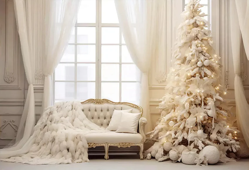 Mehofond-cortina de ventana de Navidad, telón de fondo para fotos, fiesta familiar, Interior, árbol de Navidad, purpurina, sofá, almohada, decoración, Fondo de fotografía
