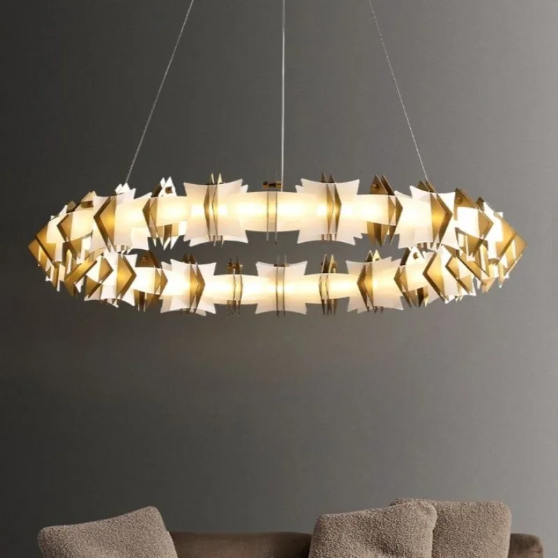 

Italian Creativity Luxury Chandelier Modern Bedroom Hotel Restaurant Pendant Light Brass Acrylic LED Room Decor Illumination