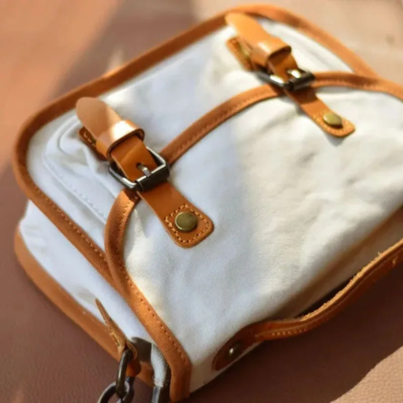 

AETOO Japanese Korean version of the new retro crossbody bag simple canvas with leather women's bag daily commuter handbag femal