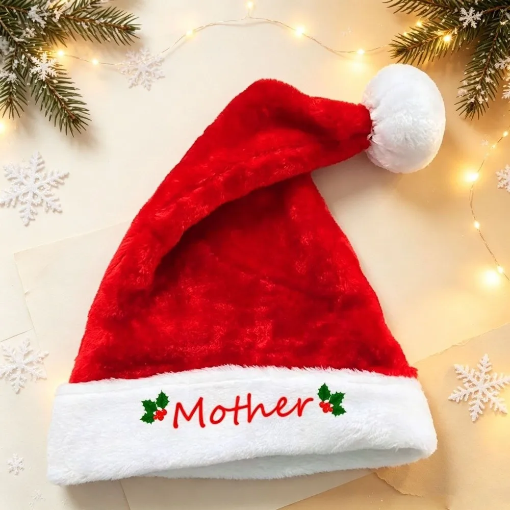 Mother Father Family Matching Santa Hat Embroidered Thick Christmas Santa Cap Soft Fluffy Parent-Unisex Santa Hat