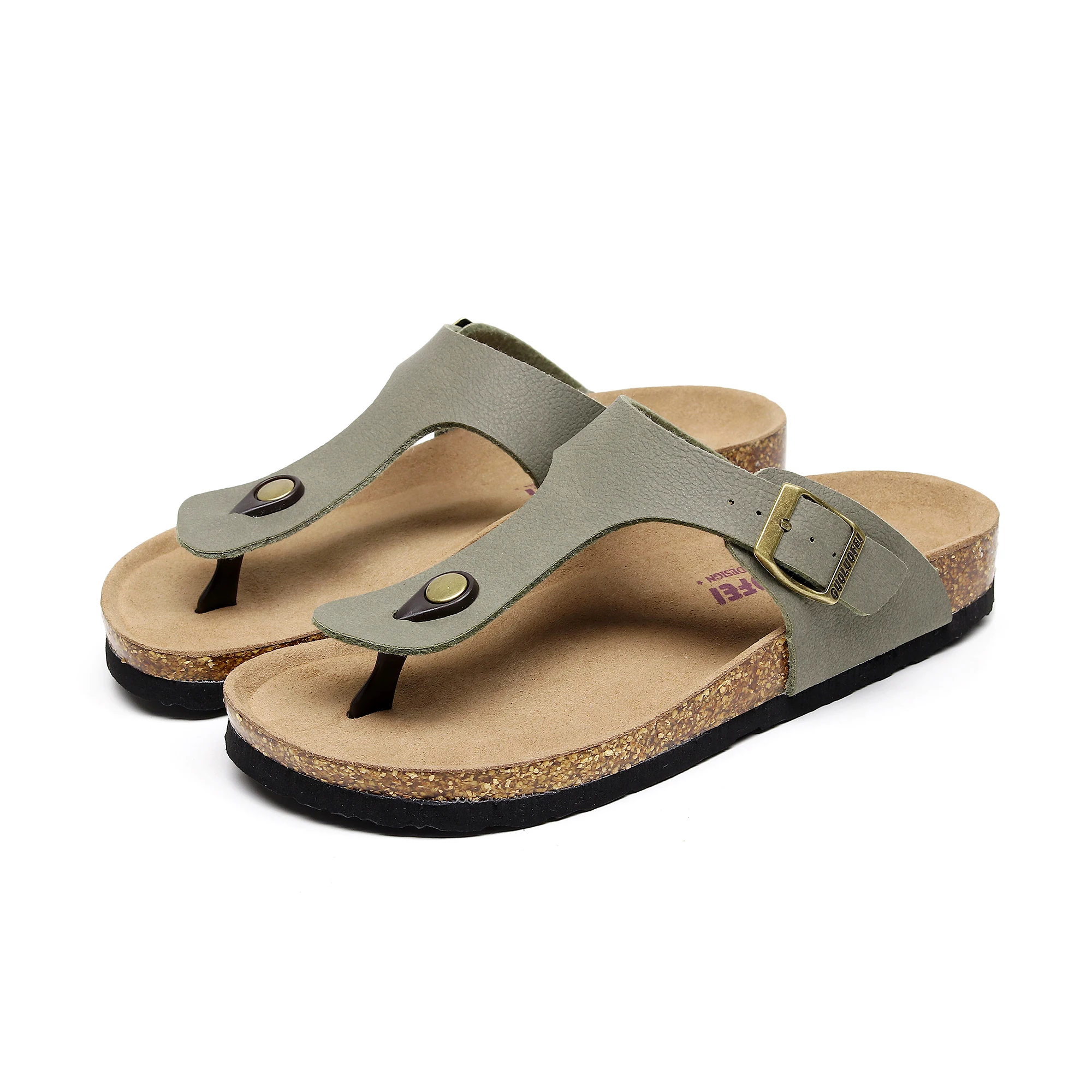 Green Cork Footbed Slide Sheepskin Leather Flat Sandals Arch Support Slippers on Summer Open Toe Outdoor Slippers