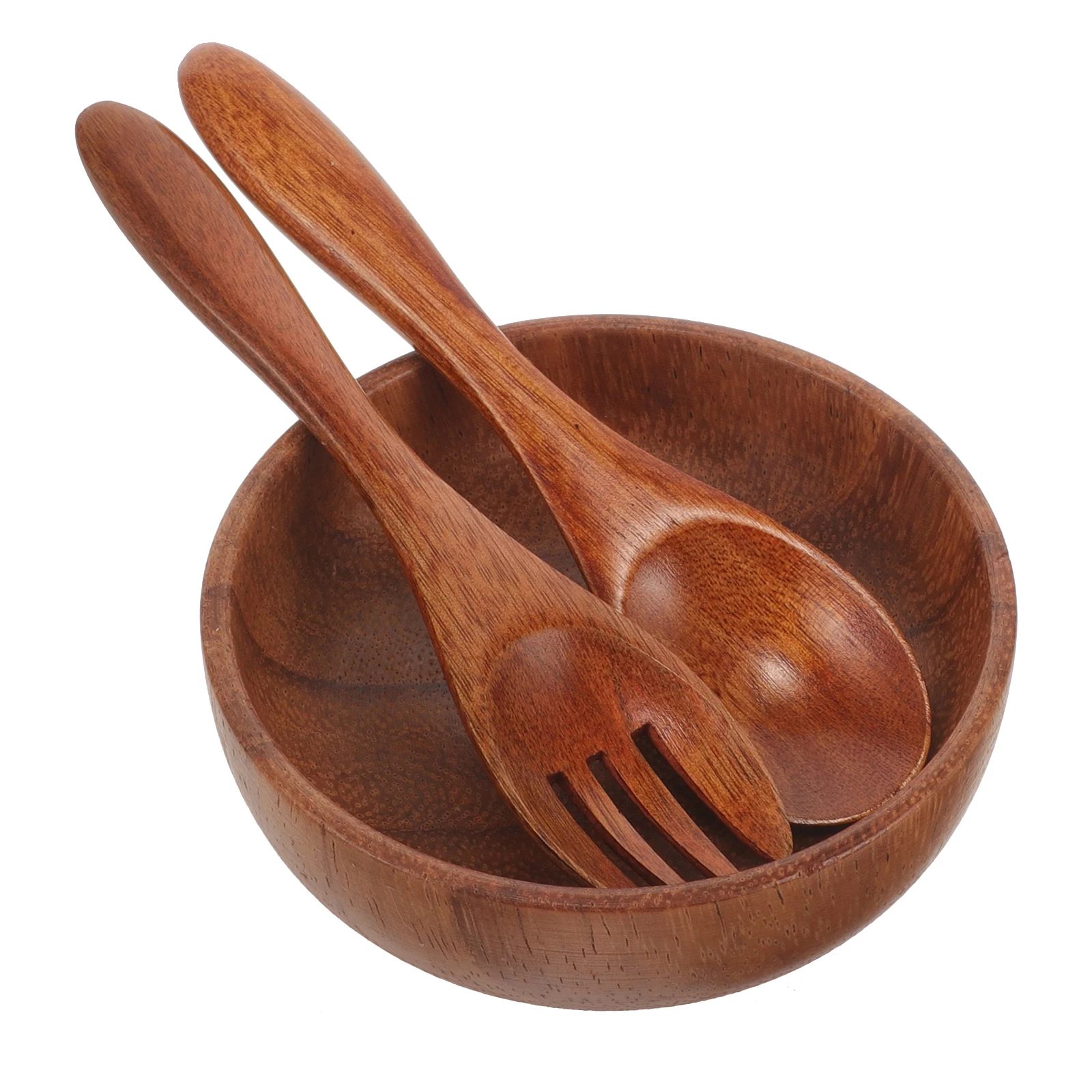 

Fruit Salad Bowl Set and Servers Spoons Plate Decorative Wood Mixing