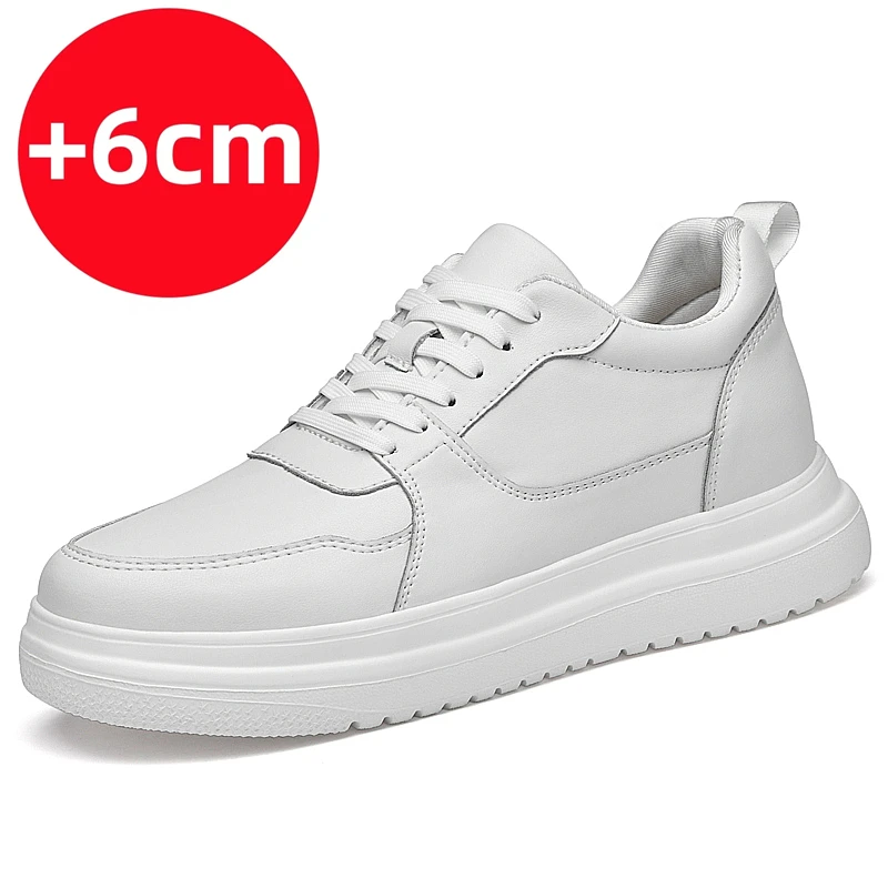 Men's Elevator Shoes Classic White Outdoor Leather Casual Walking Shoes High Quality Black Inner Height Increase 6/8cm Shoes