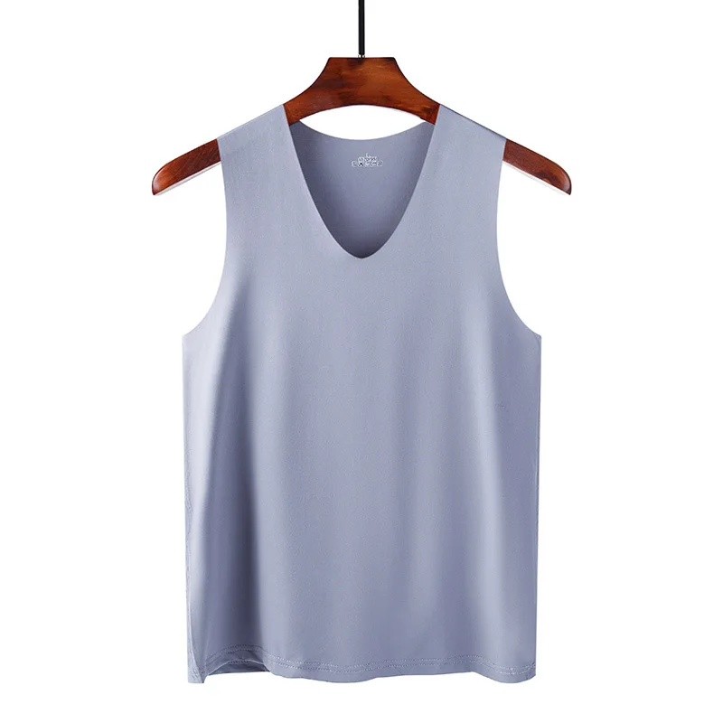 

Men's Ice Silk Non-Marking Vest Slim V-Neck Broad Shoulders Sports Tops Quick-Drying Bottoming Shirt Summer Gym Clothing Men