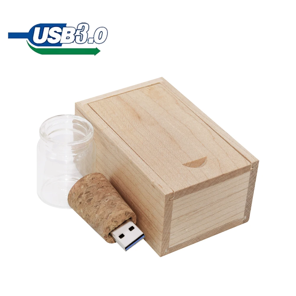 50 unids/lote botella de deriva de madera corcho USB3.0 unidades Flash 16GB logotipo gratis Pendrive 32GB botella de deseos memoria Stick 128G 64G U disco 8GB