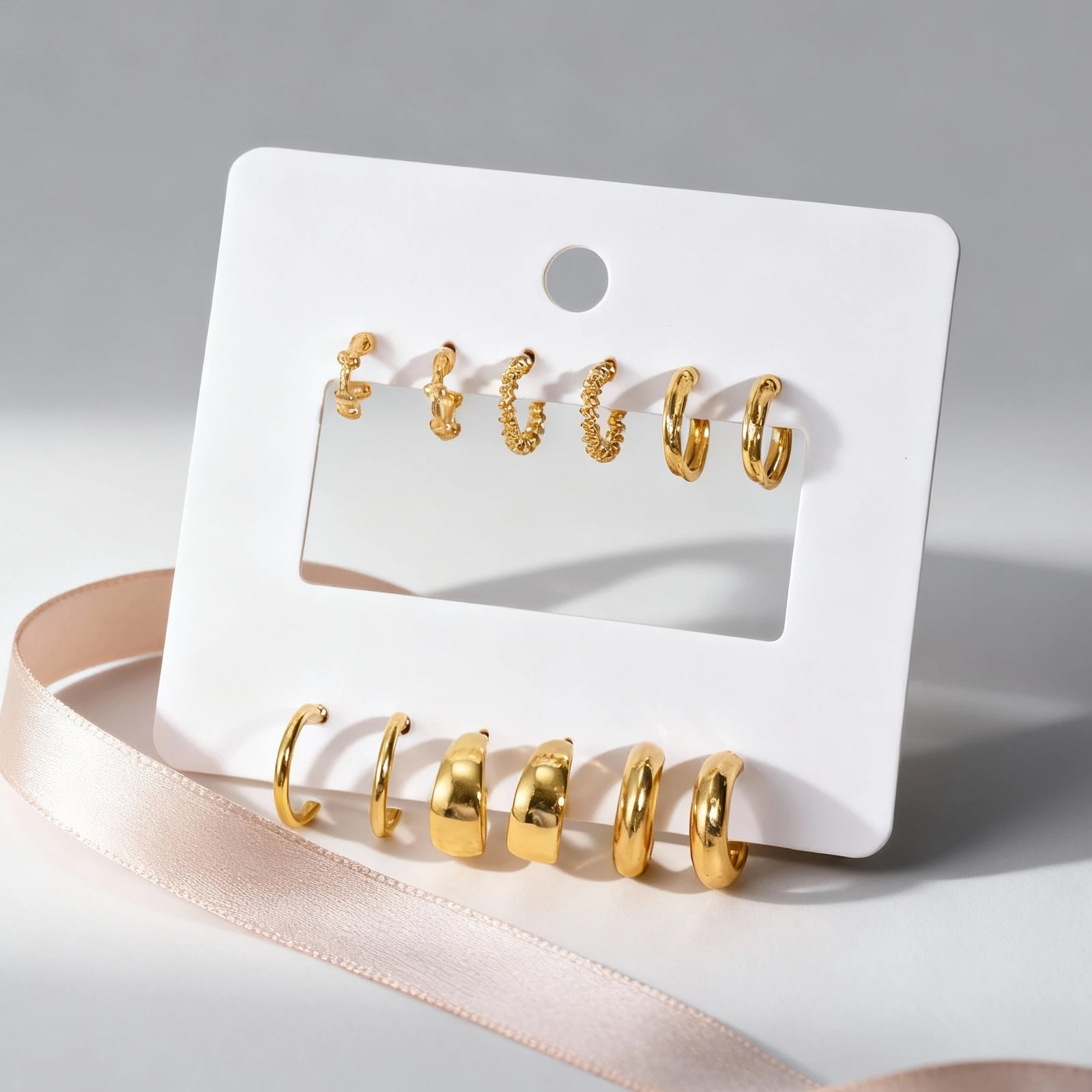 Vnox 6pairs /set Circle Hoop Earrings, Minimalist Smooth Earring Set For Women, Fashion Jewelry Gifts