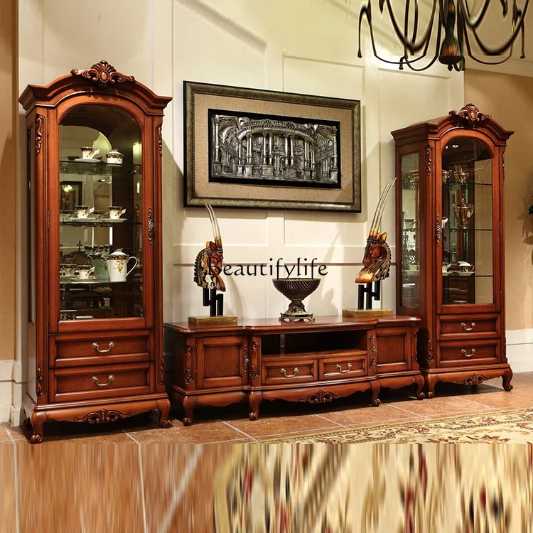 

yj19 American wine cabinet display solid wood TV home video cabinet