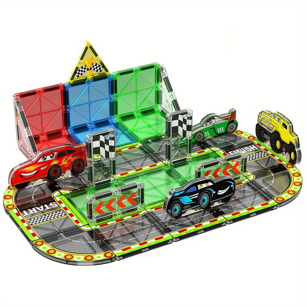 MOC 32pcs Race Car Magnetic Building Blocks - Large STEM Toy Set Creative Magnetic Toys, Children Educational Magnet Toys